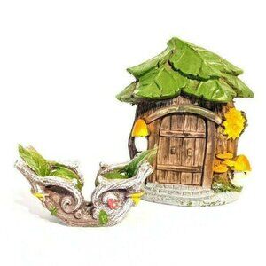 Mushroom Enchanted House with Swing for Fairy Gnome Garden Set of 2 4"